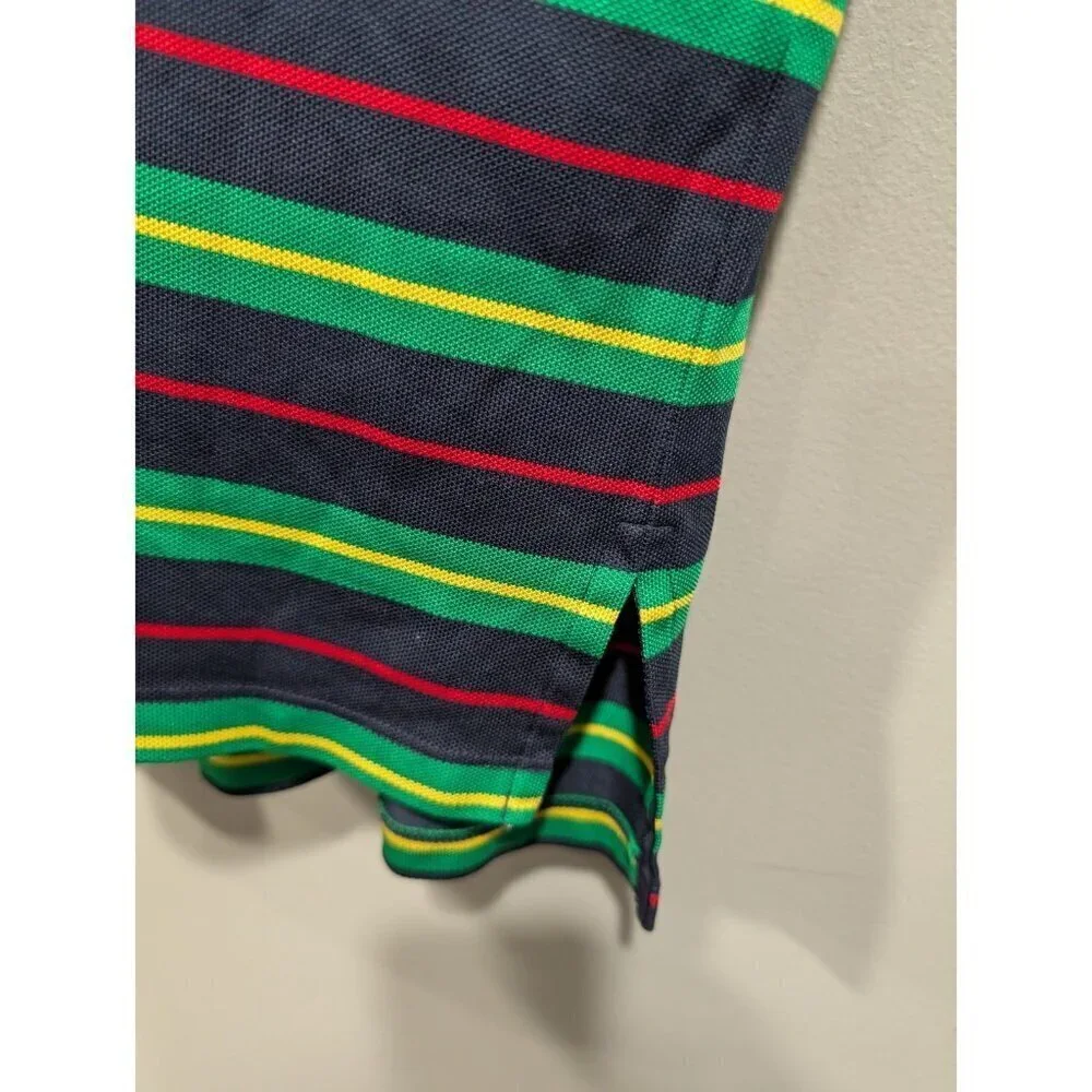 Ralph Lauren Mens Green Navy Striped Polo Shirt Size XL  Collared Buttons